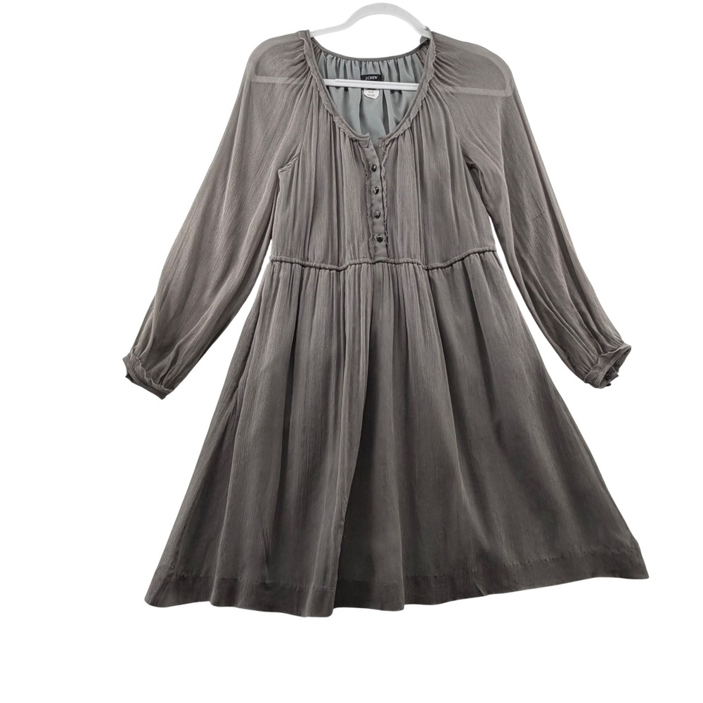 J.Crew‎ 100% Silk Henley Long Sleeve Mini Dress Lined Pockets Womens 4 Whimsical